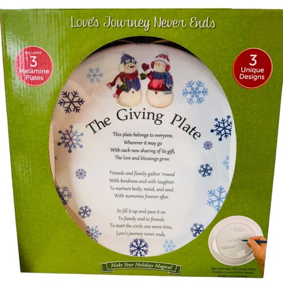 Christmas Beautiful The Giving Plate with Snowman and beautiful poem - Picture 1 of 5